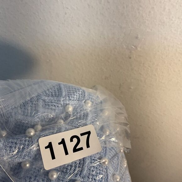 Lizette collection ladies sweater XL BLUE CREAM PEARLS ACADEMIA PREPPY COLLARED - Picture 9 of 10